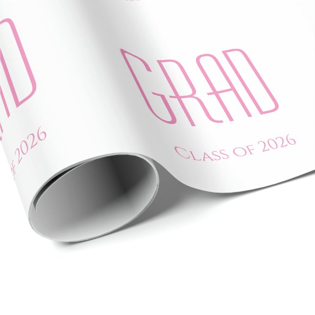 Class of 2025 Graduation Simple Pink Typography  Wrapping Paper (Roll Corner)