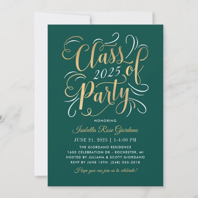 Class of 2025 Green Gold Graduation Party Photo Invitation (Front)