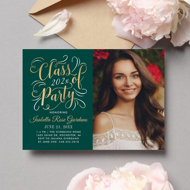 Class of 2025 Green Gold Graduation Party Photo Invitation (Creator Uploaded)