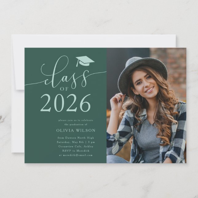 Class of 2025 Green Graduation Party Photo  Invitation (Front)