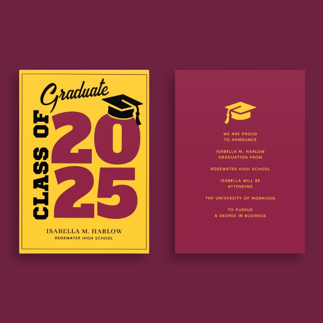 Class of 2025 Maroon Gold Retro Graduation Announcement (Creator Uploaded)