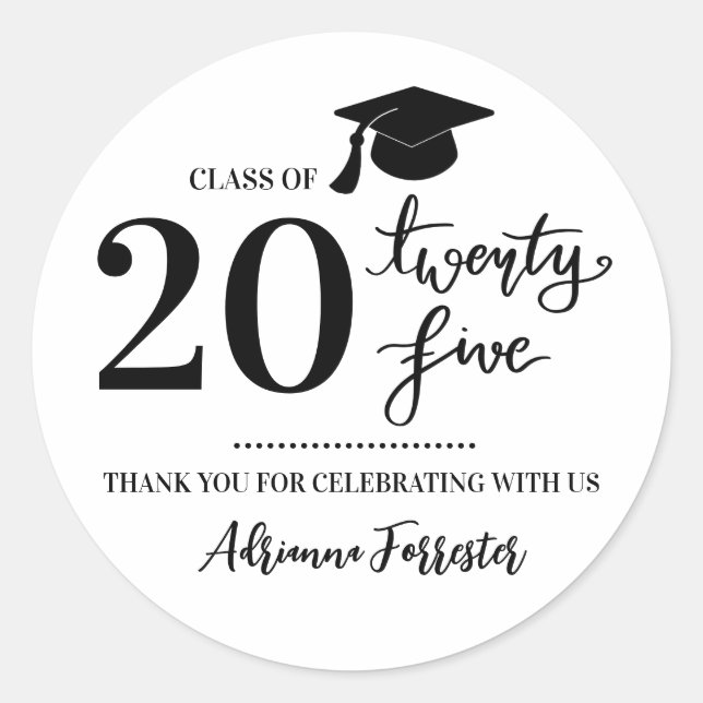 Class of 2025 | Minimal Script Graduation Hat Classic Round Sticker (Front)