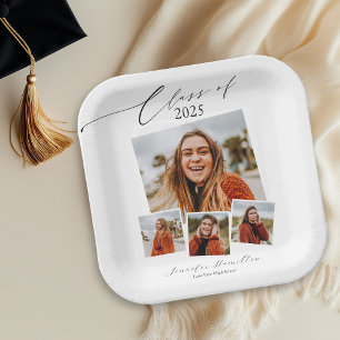 Class Of 2025 Minimalist Photo Grad Party Paper Plate