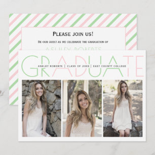 Class of 2025 mint green, blush graduation photo invitation