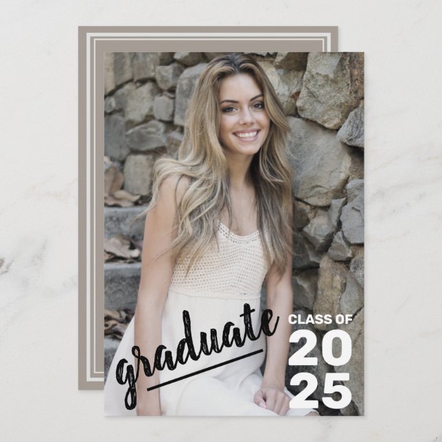 Class of 2025 Modern Photo High School Graduation  Announcement (Front/Back)