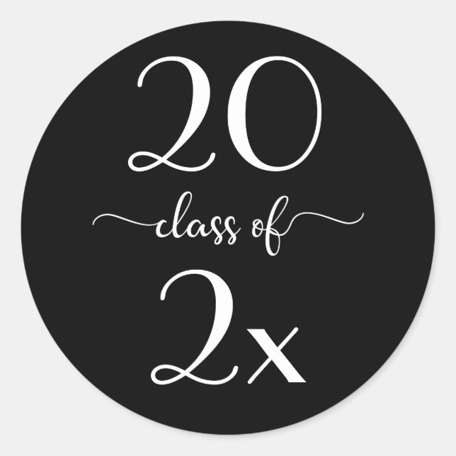 Class of 2025 Modern Script Black White Graduation Classic Round Sticker (Front)