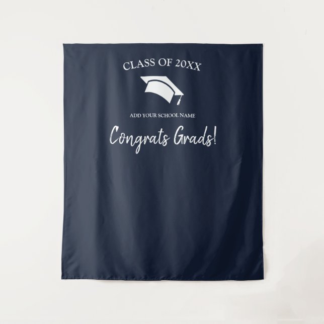 Class of 2025 Navy Blue Graduation Backdrop Tapestry (Front)