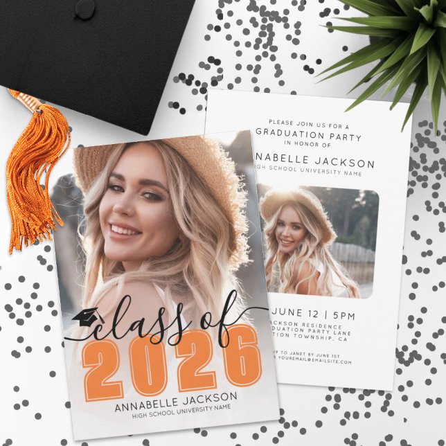 Class Of 2025 Orange Graduate Photo Graduation Invitation (Class Of 2026 Orange Graduate Photo Graduation Invitation)