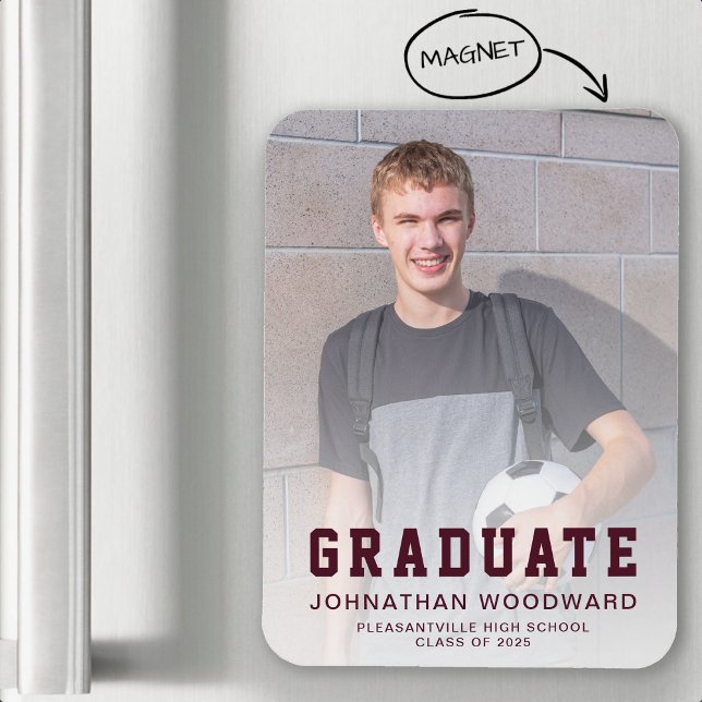 Class of 2025 Photo Burgundy Grad Announcement Magnet (Creator Uploaded)
