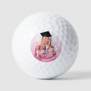 Class of 2025 Photo & Name Custom Graduation Pink Golf Balls