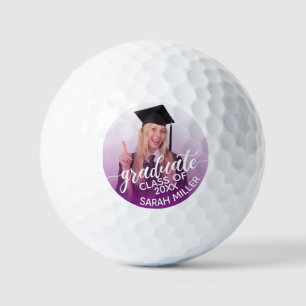 Class of 2025 Photo, Name Custom Graduation Purple Golf Balls