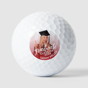 Class of 2025 Photo & Name Custom Graduation Red Golf Balls