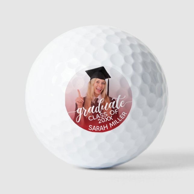 Class of 2025 Photo & Name Custom Graduation Red Golf Balls (Front)