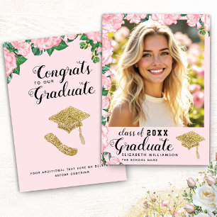 Class of 2025 Pink Floral One Photo Graduation Announcement