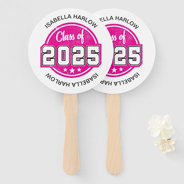 Class of 2025 Pink Graduate Name Hand Fan (Front and Back)