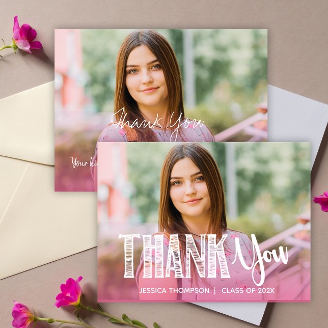 Class of 2025 Pink Two Photo Graduation Thank you  Postcard (Class of 2025 Pink Two Photo Graduation Thank you Postcard)