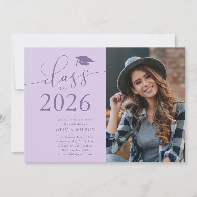 Class of 2025 Purple Graduation Party Photo  Invitation (Front)