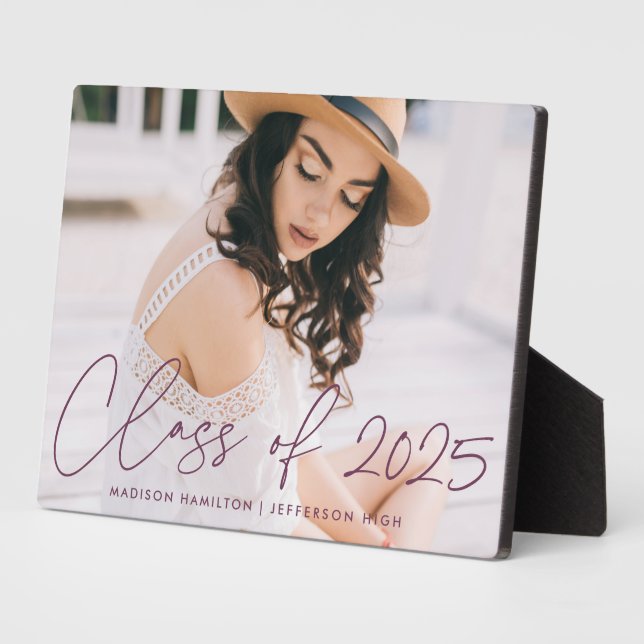 Class of 2025 Purple Script Graduation Photo Plaque (Side)