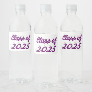Class of 2025 purple script graduation  water bottle label