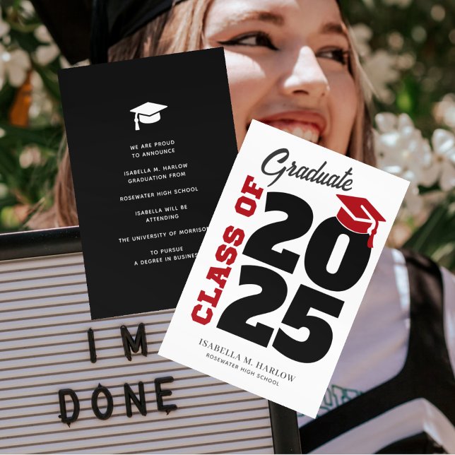 Class of 2025 Red and Black Retro Graduation Announcement (Creator Uploaded)