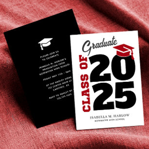 Class of 2025 Red and Black Retro Graduation Invitation