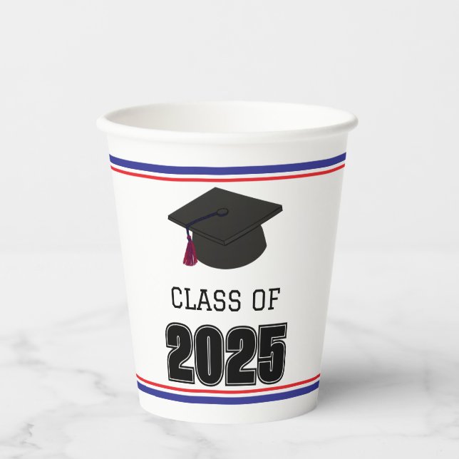 Class of 2025 Red and Blue Tassel Paper Cups (Front)