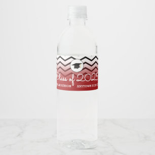 Class of 2025 Red Black Zigzags Graduation Water Bottle Label