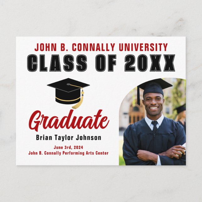 Class of 2025 Red Graduate Custom Graduation Party Postcard (Front)