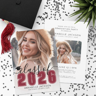 Class Of 2025 Red Graduate Photo Graduation Invitation