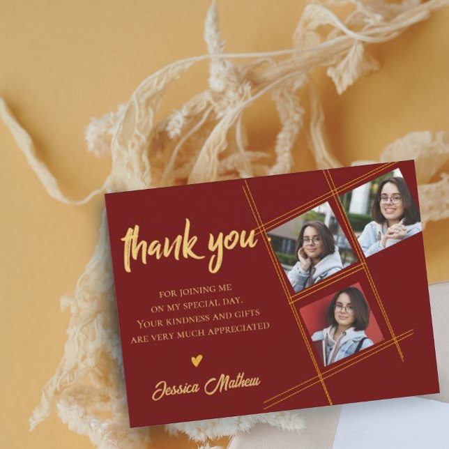 Class of 2025 Red Multi Photo Graduation Thank you Postcard (Creator Uploaded)