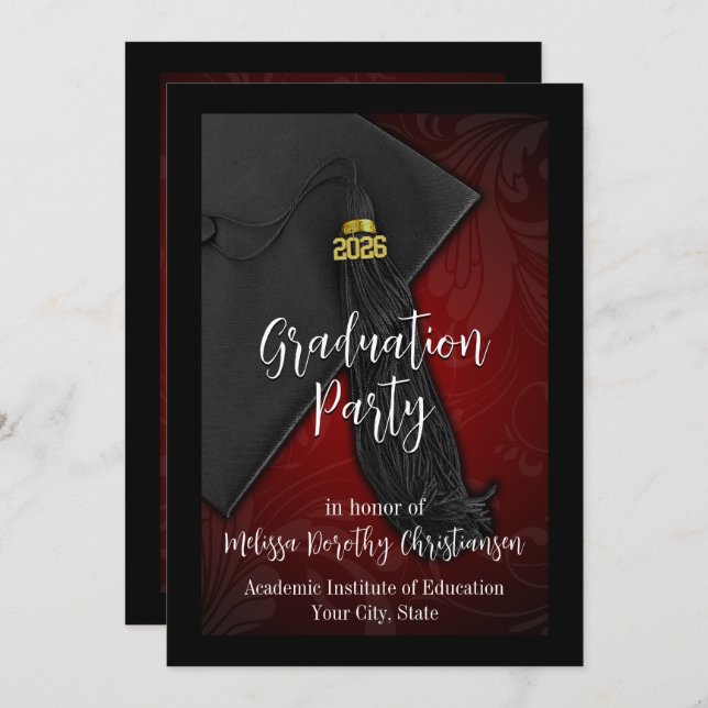 Class of 2025 Red Tassel College Graduation Invitation (Front/Back)