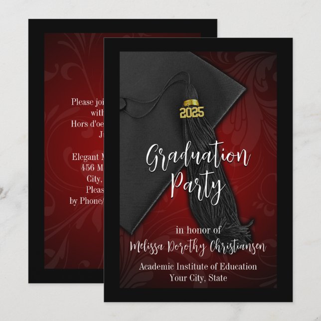 Class of 2025 Red Tassel College Graduation Invitation (Front/Back)