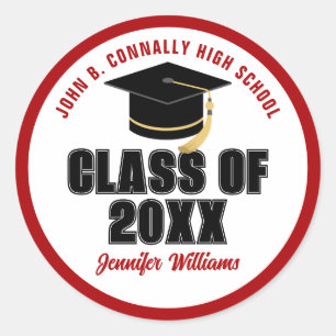 Class of 2025 Red White Personalised Graduate Name Classic Round Sticker