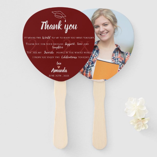 Class of 2025 Red White Photo Graduation Thank You Hand Fan (Front and Back)