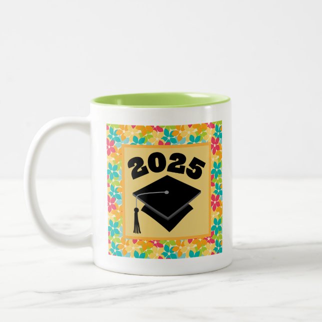 Class Of 2025 Retro Flowered Two-Tone Coffee Mug (Left)