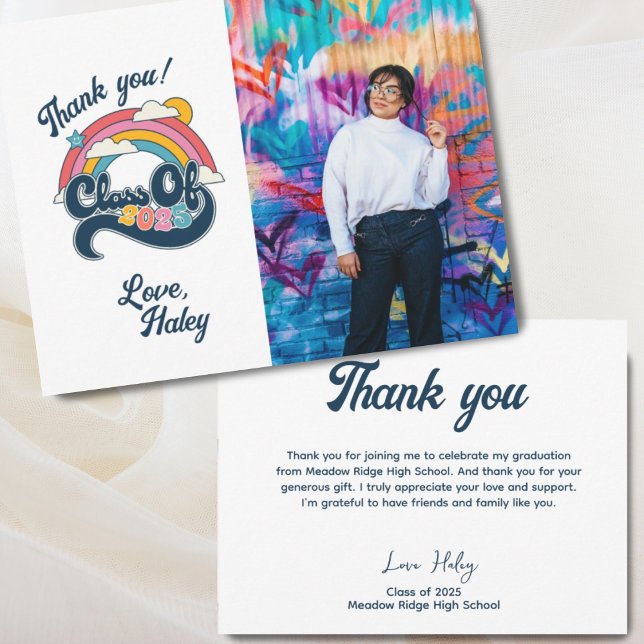 Class of 2025 Retro Rainbow Colourful Graduation Thank You Card (Class of 2025 Retro Rainbow Colorful Graduation Thank You Card)