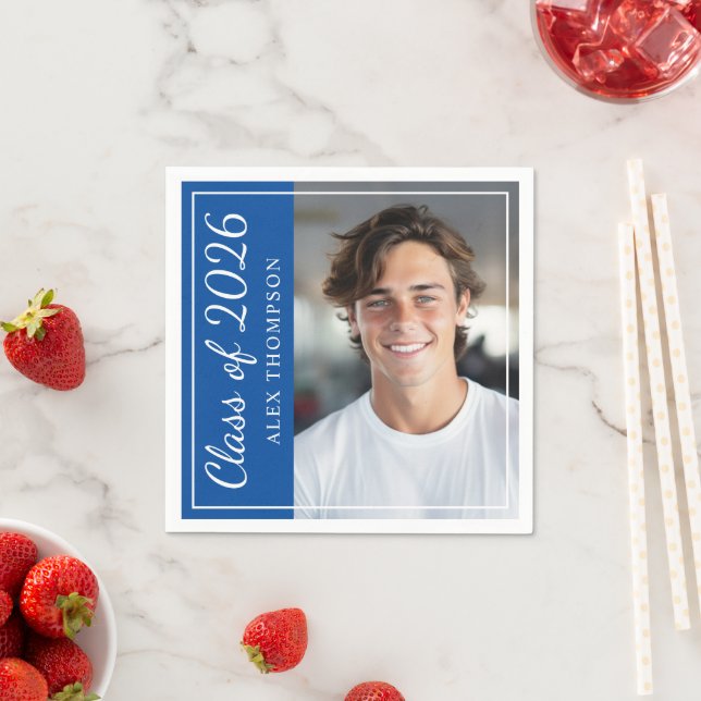 Class of 2025 Royal Blue Graduation Party Photo Napkin (Insitu)