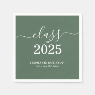 Class of 2025 Sage Green Modern Graduation Party Napkin