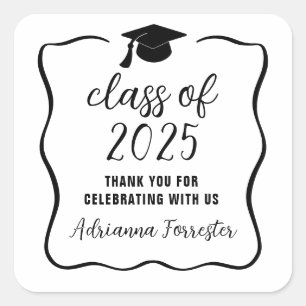 Class Of 2025 Script Cute Graduate Hat   Thank You Square Sticker