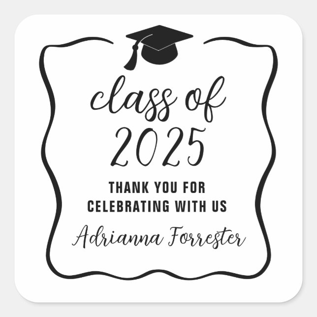 Class Of 2025 Script Cute Graduate Hat | Thank You Square Sticker (Front)