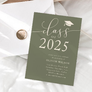 Class of 2025 Script Sage Green Graduation Party  Invitation