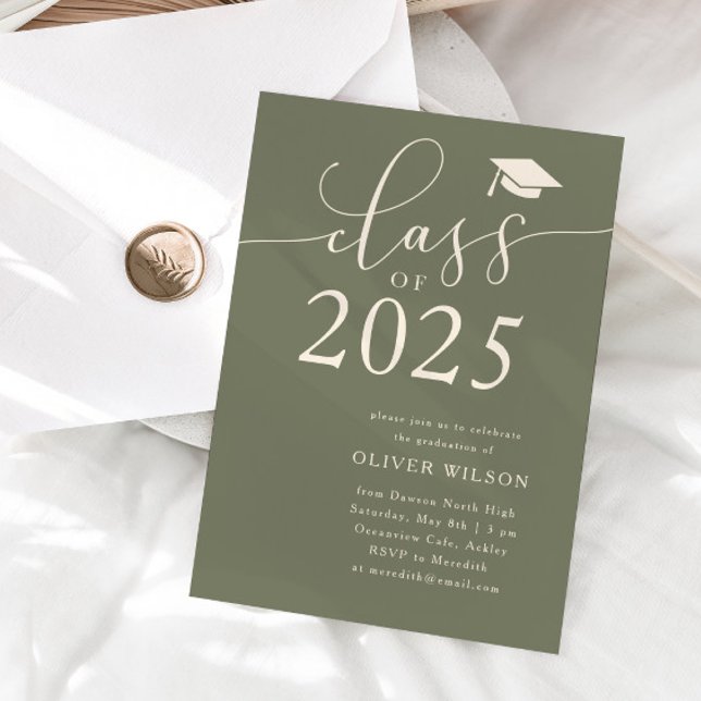 Class of 2025 Script Sage Green Graduation Party  Invitation (Creator Uploaded)