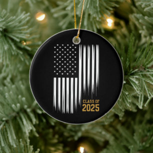Class Of 2025 Senior American Flag Graduation Ceramic Tree Decoration