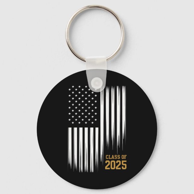 Class Of 2025 Senior American Flag Graduation  Key Ring (Front)