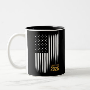 Class Of 2025 Senior American Flag Graduation Two-Tone Coffee Mug