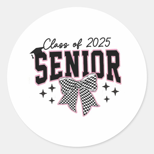Class of 2025 Senior Bow Coquette Graduation  Classic Round Sticker (Front)
