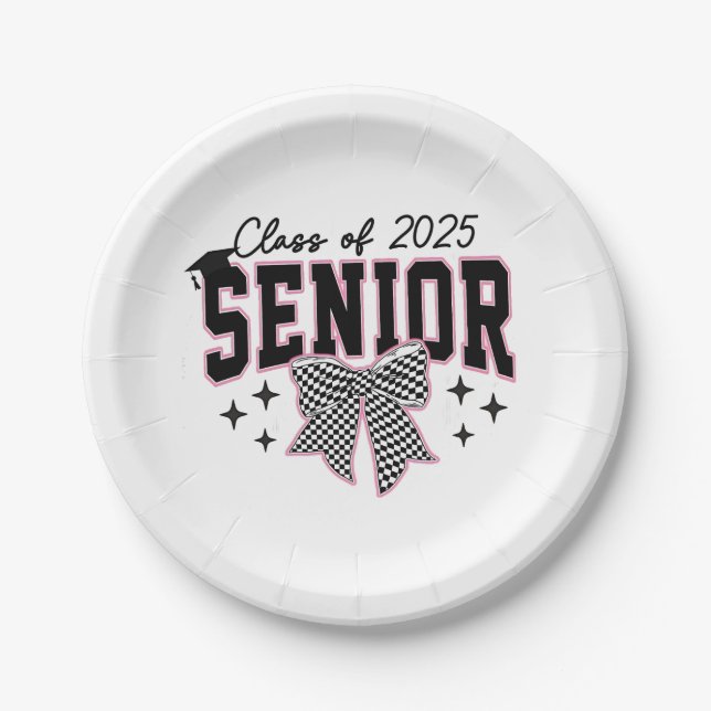Class of 2025 Senior Bow Coquette Graduation  Paper Plate (Front)