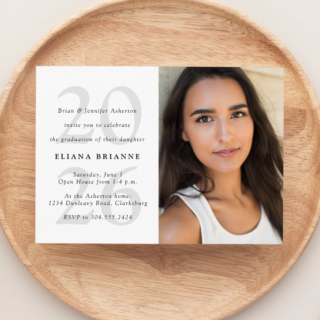 Class of 2025 simple black white photo graduation  invitation (Creator Uploaded)