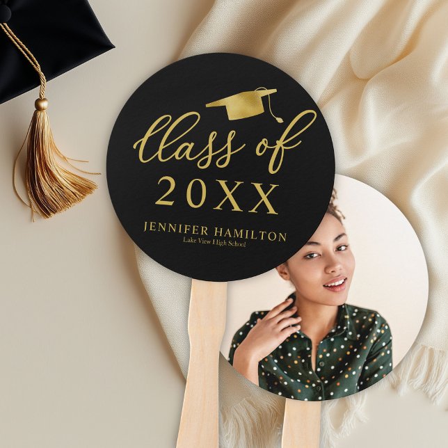 Class Of 2025 Simple Elegant 1 Photo Graduation Hand Fan (Creator Uploaded)
