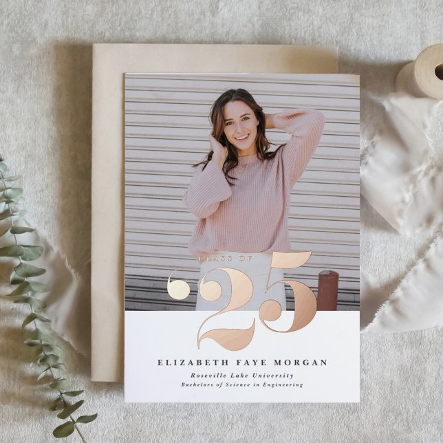 Class of 2025 Typography Photo Graduation Pink (Personalized Photo Graduation Invitation with Rose Gold Foil Typography – Customizable Foil Colors)